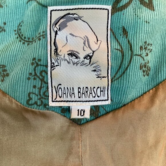 Yoana Baraschi Womens 10 Embroidered Floral Corduroy Jacket Turquoise - Picture 10 of 13